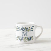 Indigo Blau Bladeren Rand Monogram Espresso Kop (Rechts)