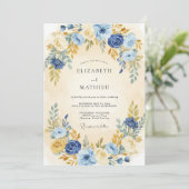 Indigo Blau Serene Botanische Bruiloft Kaart (Staand voorkant)