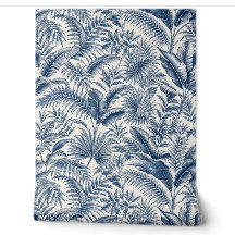 Indigo Blau Tropisch Loof Botanisch Patroon
