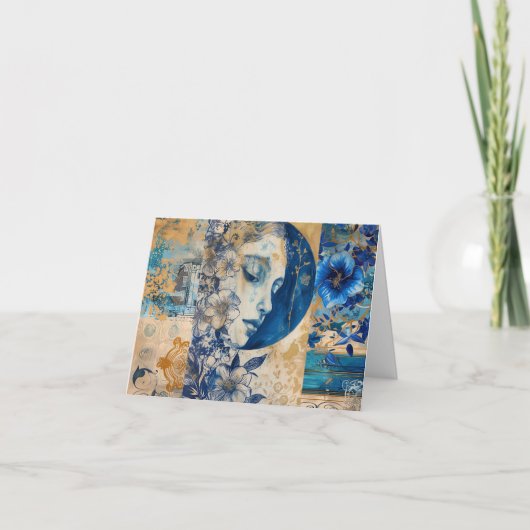 Indigo Blauw Abstracte Kunst Collage Blank Note Ka Feestdagen Kaart (Voorkant)