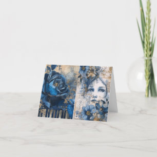 Indigo Blauw Abstracte Kunst Collage Blank Note Ka Feestdagen Kaart
