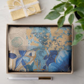 Indigo Blauw Abstracte Kunst Collage Decoupage Tissuepapier (Geschenk)