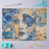 Indigo Blauw Abstracte Kunst Collage Decoupage Tissuepapier (Craft)
