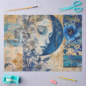 Indigo Blauw Abstracte Kunst Collage Decoupage Tissuepapier (Craft)