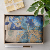 Indigo Blauw Abstracte Kunst Collage Decoupage Tissuepapier (Geschenk)