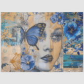 Indigo Blauw Abstracte Kunst Collage Decoupage Tissuepapier (Voorkant)