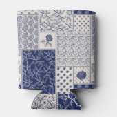 Indigo Blauw Beige Bloemen Patchwork Blikjeskoeler (Achterkant)