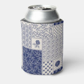 Indigo Blauw Beige Bloemen Patchwork Blikjeskoeler (Blikje Achterkant)