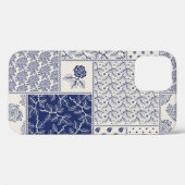 Indigo Blauw Beige Bloemen Patchwork Case-Mate iPhone Case (Achterkant (horizontaal))