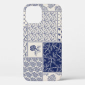 Indigo Blauw Beige Bloemen Patchwork Case-Mate iPhone Case (Achterkant)