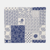 Indigo Blauw Beige Bloemen Patchwork Fleece Deken (Voorkant (Horizontaal))
