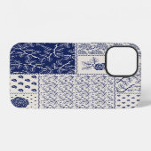 Indigo Blauw Beige Bloemen Patchwork iPhone Hoesje (Achterkant horizontaal)
