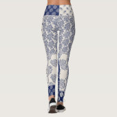 Indigo Blauw Beige Bloemen Patchwork Leggings (Achterkant)