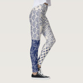 Indigo Blauw Beige Bloemen Patchwork Leggings (Rechts)