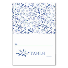 Indigo blauw blad bruiloft gevouwen escort card kaart