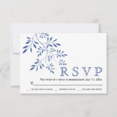 Indigo blauw blad hedendaagse bloemenbruiloft RSVP (Voorkant)