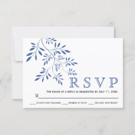 Indigo blauw blad hedendaagse bloemenbruiloft RSVP Kaartje