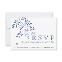 Indigo blauw blad hedendaagse bloemenbruiloft RSVP