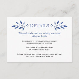 Indigo blauw blad patroon bruidsinsert kaart