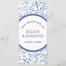 Indigo blauw blad patroon bruiloft programma programmakaart