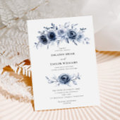 Indigo Blauw Bloemen Bruiloft Een Stuk Kaart