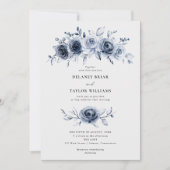 Indigo Blauw Bloemen Bruiloft Een Stuk Kaart (Voorkant)