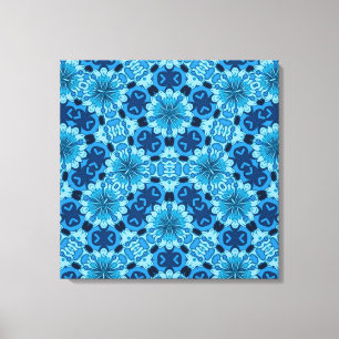 Indigo Blauw Bloemen Chinees Tegel Patroon Canvas Afdruk