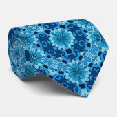 Indigo Blauw Bloemen Chinees Tegel Patroon Stropdas (Opgerold)