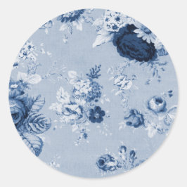Indigo Blauw Bloemen Toile No.4 Ronde Sticker