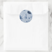 Indigo Blauw Bloemen Toile No.4 Ronde Sticker (Tas)