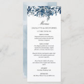 Indigo blauw bloemenmenu menu (Voorkant / Achterkant)