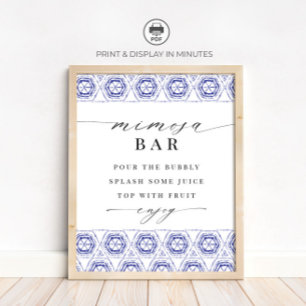 Indigo Blauw Boho Mimosa Bar Bord Poster