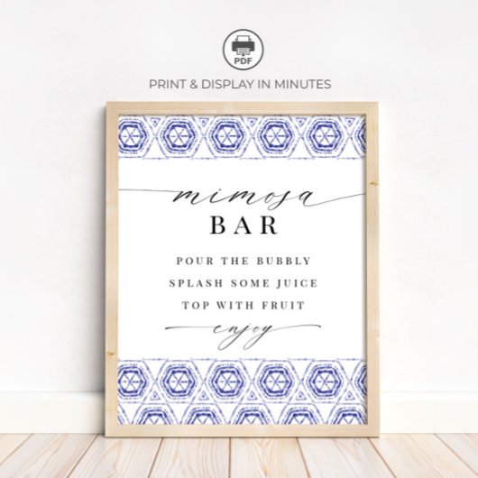 Indigo Blauw Boho Mimosa Bar Bord Poster