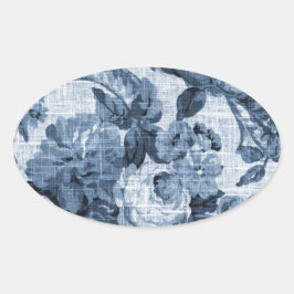 Indigo Blauw Botanische Bloemen Toile No.5 Ovale Sticker