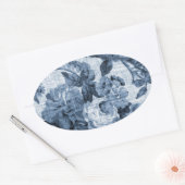 Indigo Blauw Botanische Bloemen Toile No.5 Ovale Sticker (Envelop)