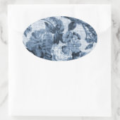 Indigo Blauw Botanische Bloemen Toile No.5 Ovale Sticker (Tas)