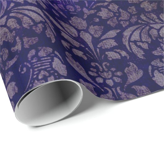 Indigo Blauw Damask Cadeaupapier (Rol Hoek)