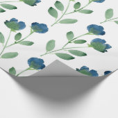 Indigo Blauw en Groen Waterverf Bloemenpatroon Cadeaupapier (Hoek)