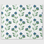 Indigo Blauw en Groen Waterverf Bloemenpatroon Cadeaupapier (Vlak)