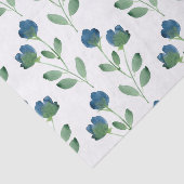 Indigo Blauw en Groen Waterverf Bloemenpatroon Tissuepapier (Detail)