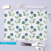 Indigo Blauw en Groen Waterverf Bloemenpatroon Tissuepapier (Craft)