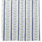 Indigo Blauw en Groene Flora Strepen Douchegordijn (Voorkant)