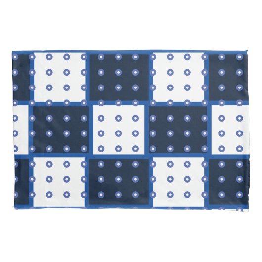 Indigo blauw en wit patchwork en cirkels kussensloop (Voorkant)
