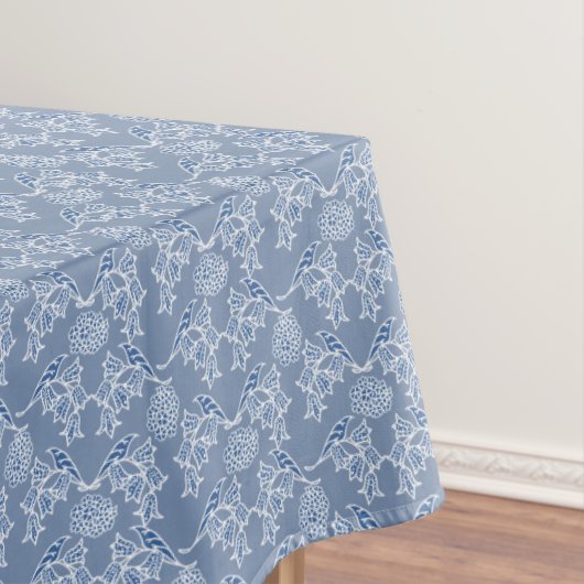 Indigo Blauw Etnische Bloemen Print Tafelkleed (Voorbeeld)