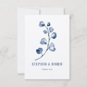 Indigo Blauw Eucalyptus Elegante Huwelijk Dank u C Bedankkaart (Voorkant)