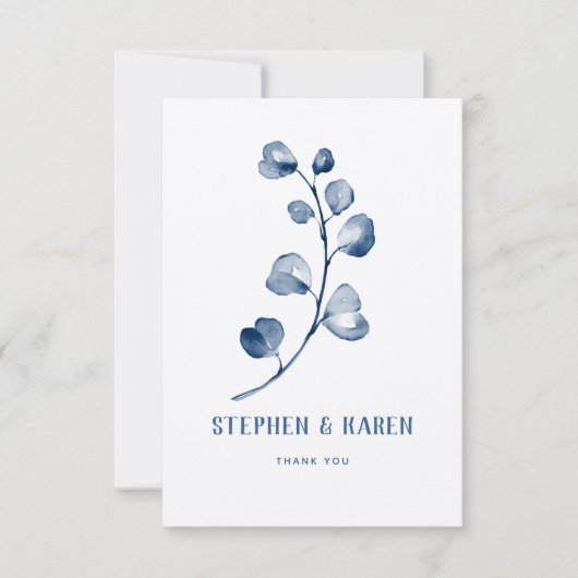 Indigo Blauw Eucalyptus Elegante Huwelijk Dank u C Bedankkaart (Voorkant)