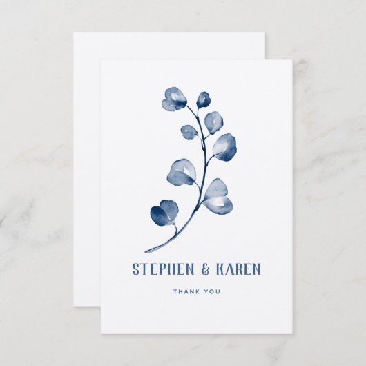 Indigo Blauw Eucalyptus Elegante Huwelijk Dank u C Bedankkaart (Voorkant / Achterkant)