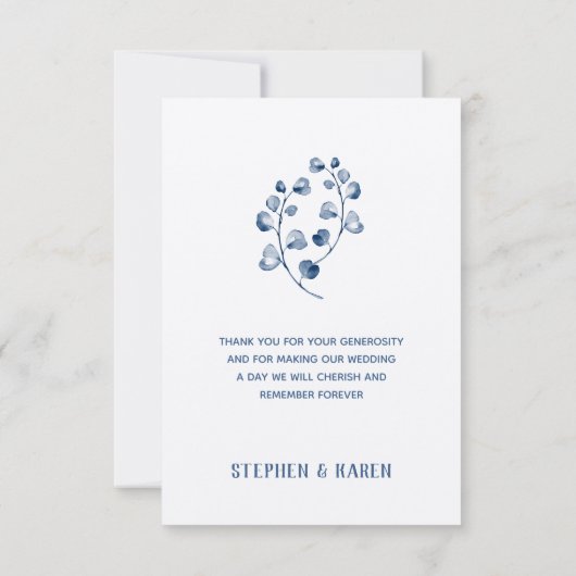 Indigo Blauw Eucalyptus Elegante Huwelijk Dank u C Bedankkaart (Achterkant)