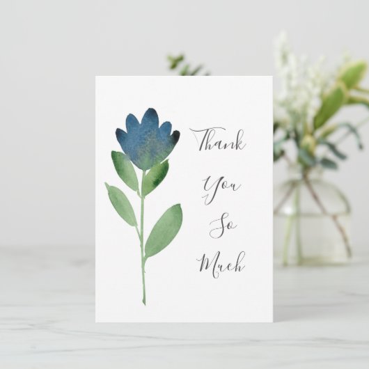 Indigo Blauw Groen Waterverf Abstract Bloem Bedankkaart (Staand voorkant)