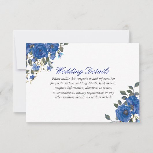 Indigo blauw marine middernacht trouwreceptie deta kaart (Voorkant)